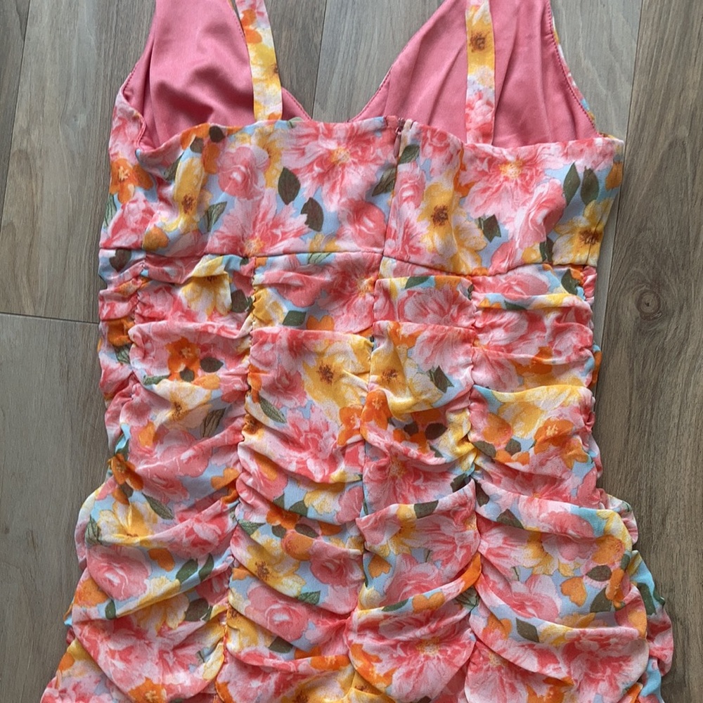 Lily Rose tie straps floral print rouched dress w ruffle S XL jrs - Picture 12 of 17
